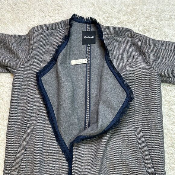 NWT Madewell Fringed Herringbone Robe Coat in Blue/Grey in size Small - Picture 7 of 12